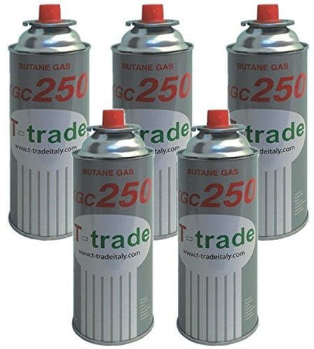 Confezione da 5 bombole di gas butano da 250 g per stufe, campeggio e casa