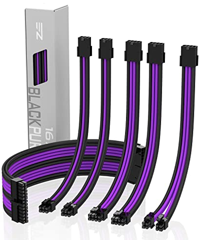EZDIY-FAB Sleeved Cable - Kabelverlängerung für Stromversorgung mit Combs 24 Pin 8PIN 6PIN 4 + 4 Pin mit Combs- Schwarz Lila