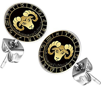 Mianova Ohrstecker Ohrringe Stecker Platte mit Sternzeichen Motiv Tierkreiszeichen Silber für Damen Herren oder Kinder Widder
