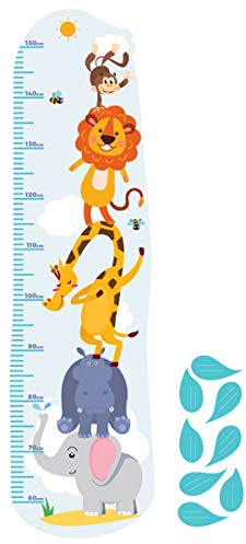 GRAVURZEILE Wandtattoo - Messlatte Tiere Design + Etiketten - Wandtattoo für Kinderzimmer - Mädchen & Jungen - Selbstklebend - Konturschnitt ohne Transparente oder weiße Ränder – Größe 110 cm x 30 cm