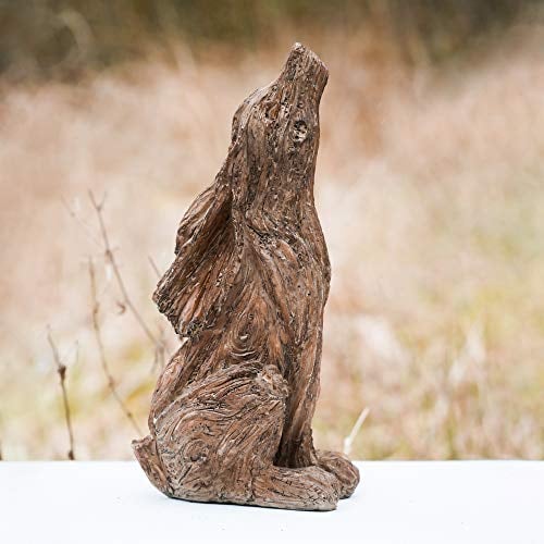 Garden Mile Wood Effect Moon Gazing Bunny Rabbit Hare Animal Garden Statue - Novelty Waterproof Resin Miniature Wooden Garden Ornaments Outdoor Figurine for Pond Patio Flowerbed Decor and Gifts - 22cm