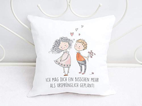 Kissen mit Pärchen und Spruch Ich mag dich ein bisschen mehr als ursprünglich geplant Valentinstag
