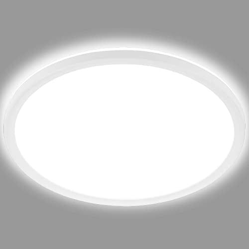 BRILONER - LED Deckenlampe mit indirektem Licht, 3cm flach, 22W 3.000lm, neutralweiße Lichtfarbe, Lampe, Deckenleuchte, Wohnzimmerlampe, LED Panel, Küchenlampe, Schlafzimmerlampe, Flur, ø42cm, Weiß