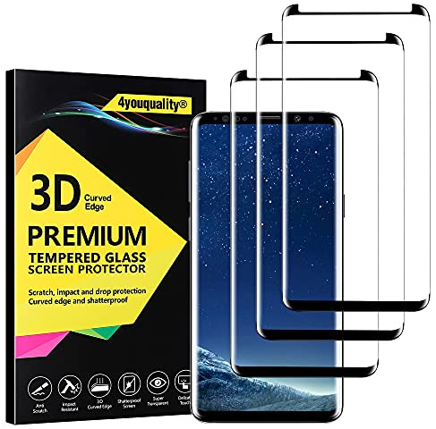 4youquality 3-Pack for Samsung Galaxy S8 Plus/S8+ Screen Protector | Full Coverage, Tempered Glass, Curve Fit, Impact-Protection, Impact-Resistant, Scratch-Resistant, Ultra Clear