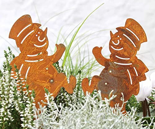 LB H&F Lilienburg 2er Schneemann Weihnachtsdeko Roststecker Rost Metall wetterfest (Schneemann Set - Kl)