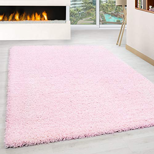 Ayyildiz Teppich-Hochflor Shaggy Teppich Unicolor einfarbig Wohnzimmer Flauschig, Polypropylen, Pink, 80 X 150