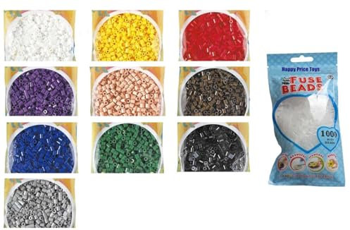 Happy Price Toys Midi Bügelperlen HPT-07-10 Beutel a 1000 Stck : Weiß,Gelb,Rot,Lila,Grün,Blau,Braun,Schwarz,Grau,Hautfarben