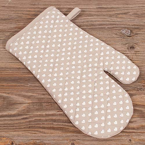 matches21 Topfhandschuh Ofenhandschuh Landhaus Premium TRAUDL Herzen beige weiß Hitzeschutz Handschuh 17x33 cm 1 STK