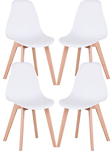 GrandCA HOME Nordica Silla de Comedor Pack 4 Sillas Comedor Madera Moderna para Oficina Cocina (Blanco-4 sillas)