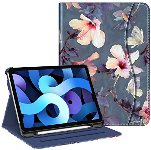 Fintie Hülle für iPad Air 11 Zoll M3 (2025)/ M2 (2024), iPad Air 5 2022/4. Generation 2020 10,9 Zoll, Multi-Winkel Betrachtung Folio Stand Schutzhülle Case Cover mit Dokumentschlitze, Hibiskus