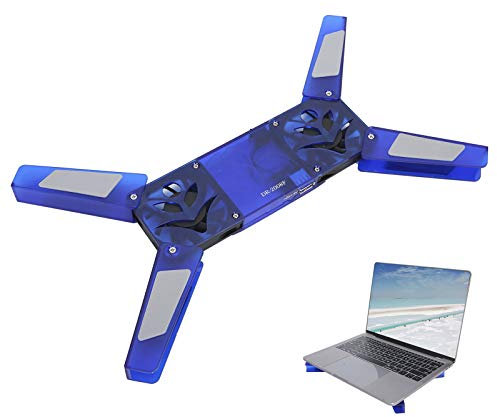 Support de Refroidissement pour Ordinateur Portable Portable, Coussin de Refroidissement Pliable à Double Ventilateur avec câble USB, adapté aux Ordinateurs Portables de différentes Tailles(Bleu)
