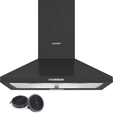 COMFEE' PYRA17B-60 Campana extractora 60 cm Campana extractora negra con LED, sistema de recirculación y canalización y filtros de carbón