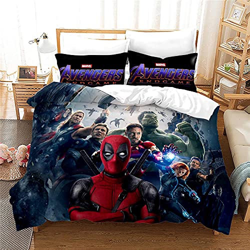 Agmdno Bettwaren-Sets Für Kinder Avengers,kinderbettwäsche,Mikrofaser Bettwäsche 135x200 cm + Kissenbezug 80x80 cm-Bettbezüge 2 Teilig (A2,200x200cm+80x80cmx2)