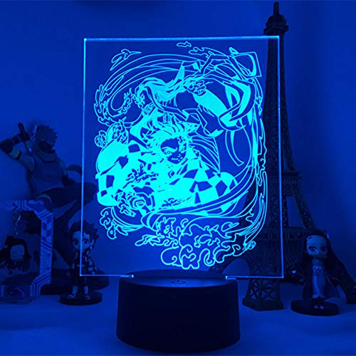 3D Illusionslampe Anime Demon Slayer LED-Lampe Kamado Tanjirou und Kamado Nezuko Nachtlicht Kinderferien Geburtstagsgeschenk-7 Farben Keine Fernbedienung
