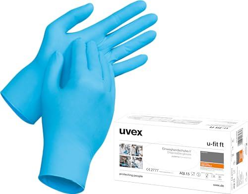 Uvex u-fit ft - Einweghandschuhe aus Nitril-Kautschuk - Puder- & latexfrei - geeignet für Lebensmittel, Reinigung & Gesundheitswesen - 100 Stück - Blau - 08/M