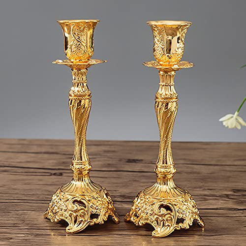2 Stücke Kerzenständer Kerzenhalter Metall Qualität Aushöhlen Moderner Einfacher Deko Geschenk Tischdeko Valentinstag Abendessen Hochzeit,Gold,7.6×18.8cm