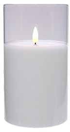 Kaemingk LED Kerze im Glas mit Timerfunktion 7,5x11cm Wachs - flackernde Flamme Effekt - Echtwachskerze batteriebetrieben - Windlicht Wachskerze Weiß Warmweiß