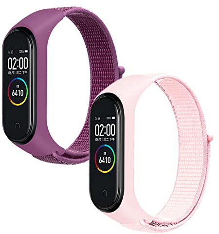 HYKEJI 2 Stück Nylon Solo Loop Armband Kompatibel mit Xiaomi Mi Band 6/Mi Band 5/Mi Band 4/Mi Band 3, Nylon Armbänder Uhrenarmband Sport Ersatzband für Xiaomi Mi Band 6/5/4/3 (2pcs-G)