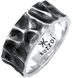 Kuzzoi Herrenring im Hammerschlag Design, Bandring massiv (10 mm) breit in 925 Sterling Silber, Silberring geschmiedet oxidiert, Ring für Männer, Bikerring, Ringgröße 60 – 66, 0602891921 (58)