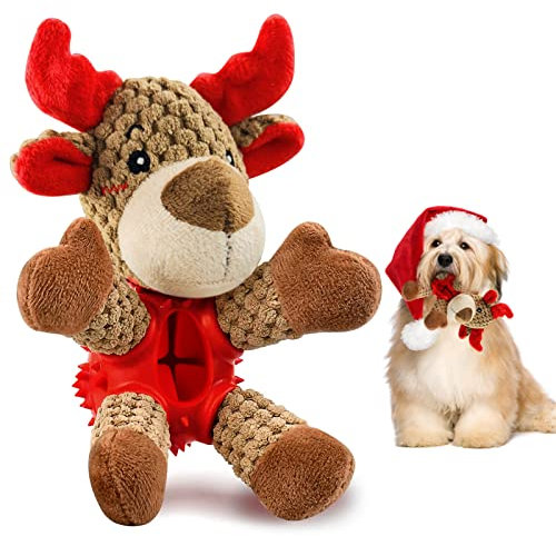Huahuanghui Plüschtier Hund Plüsch Kauspielzeug, Interaktives Hundespielzeug, Hundespielzeug Quietschend für Große Kleine Hunde Aggressives Kauen (Elch)