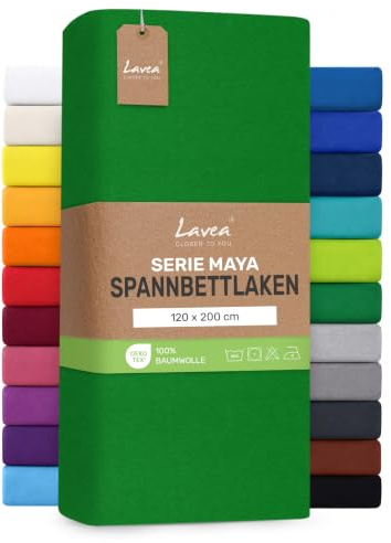 Lavea® Spannbettlaken 120x200cm - Waldgrün | Maya, 100% Jersey Baumwolle – Weiches Spannbetttuch mit Rundumgummi, atmungsaktives Bettlaken für Matratzen bis 20 cm