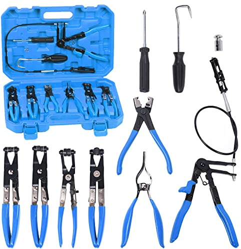 Glarks Set di pinze per tubi flessibili blu, 9 pezzi, pinze a molla a lunga portata, pinza per tubo flessibile, kit di rimozione per la sostituzione di carburante, olio, tubo dell'acqua