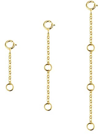 ALEXCRAFT 14K Gold Plated Necklace Extender, Solid Brass Chain Extenders for Bracelet Anklet, Choker Extension Chains for Jewellery Making (1 2 3 Inches)