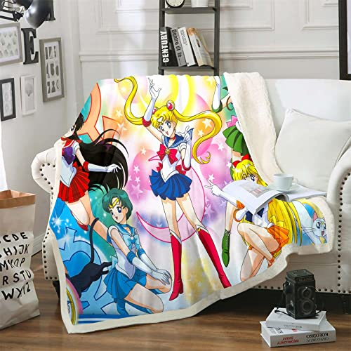 DDONVG Sailor Moon Kuscheldecke 150x200 Anime Cute Moon Decke Kinder Sanft Flanelldecke Weich Fleecedecke Sofadecken Mikrofaser Tagesdecke (1,100 X 140 cm)