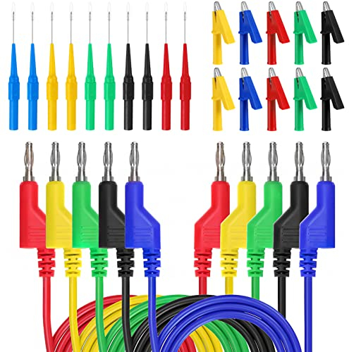 VILLCASE Multimeter Messleitungen, Krokodilklemmen Elektrischer Bananenstecker Messleitungssatz Mit Austauschbaren Prüfspitzen Krokodilklemmen Für Elektrische Tests (5Er-Set)