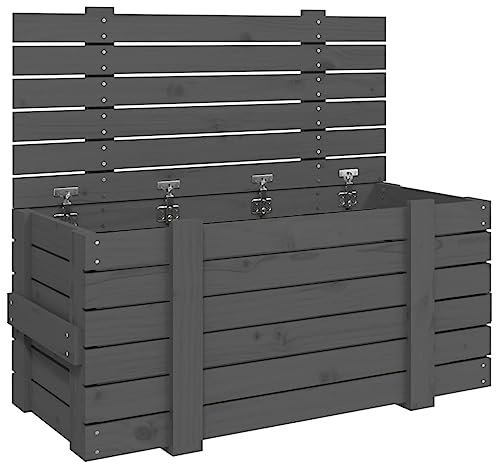 vidaXL Truhe, Aufbewahrungsbox mit viel Stauraum, Holztruhe mit Deckel, Aufbewahrungstruhe Aufbewahrungskiste Holzkiste, Grau Massivholz Kiefer