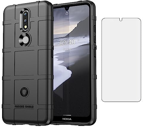 Asuwish Handyhülle für Nokia 2.4 Hülle mit Glas Folie Panzerfolie Schutzfolie und Extra Dünn Silikon TPU Nokia2.4 TA-1274 Hard Slim Handy Hüllenn Schutzhülle Handyhülle Schutzglas Phone Case Schwarz
