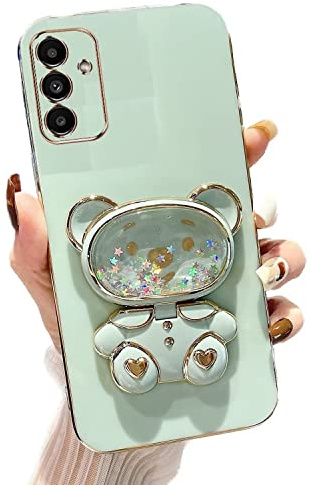 Rnrieyta Miagon Bär Spiegel Ständer Hülle für Samsung Galaxy S20 FE,Cute Mädchen Dünn Treibsand Glitzer Galvanisierte Schutzhülle Weiches Case Bumper mit Spiegel Halter Kickständer