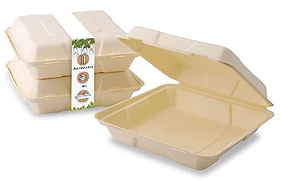 BIOZOYG Holzfaser-Behälter mit Klappdeckel quadratisch I to-Go-Behälter für heiß und kalt I Lunchbox umweltfreundlich I Take-Away-Verpackung im Gastro-Bedarf I Schachteln mit Deckel 50 Stück