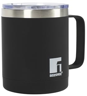 BERGNER - White Stainless Steel Travel Mug - Capacity of 350 ml - Leak-proof - Completely Hygienic - Drop Resistance - Keeps Temperature