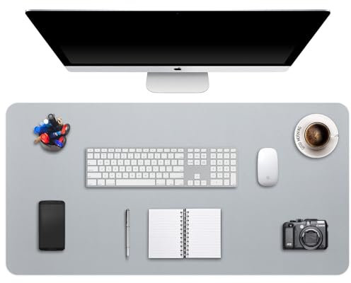 DOBAOJIA Sottomano da Ufficio, Tappetino da Tavolo, Tappetino Tastiera e Mouse, Tappetino PC Scrivania, per Casa/Ufficio, Pelle PU Impermeabile + Scamosciata Antiscivolo 120 x 60 cm (Grigio)