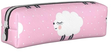 JCAKES Comic Art Leder Federmäppchen Personalisierte Federtasche Mäppchen Federtasche für Mädchen Mäppchen Jungen Aufbewahrungstasche Kosmetiktasche Klein Federmäppchen, Rosa Schaf, Einheitsgröße,