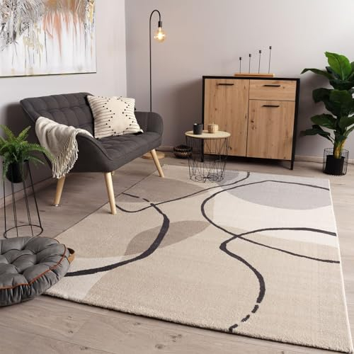 TT Home Wohnzimmer Teppich Kurzflor Modern Abstraktes Geometrisches Design Weich, Farbe:Hellbeige Grau, Größe:120x170 cm
