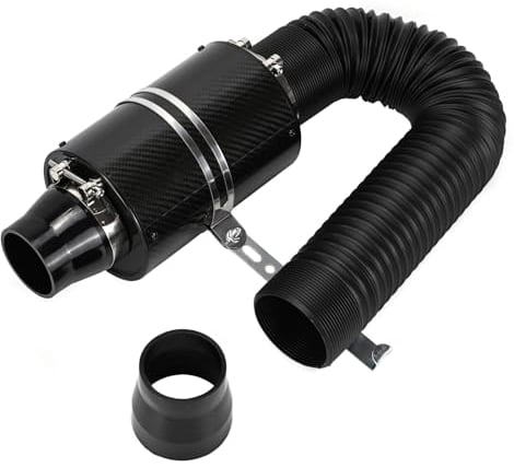 LUUFAN Filtro Aspirazione Aria Auto da 76 mm, 3 Nero Universale Scudo Termico Filtro Aria Fredda Sistema Kit di Induzione con Tubo Flessibile, Cerchi, Staffa