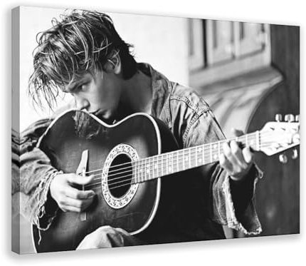 OWNPET River Phoenix Play The Guitar Leinwand Poster Wandkunst Dekor Druck Bild Gemälde für Wohnzimmer Schlafzimmer Dekoration Rahmenstil 30 x 45 cm
