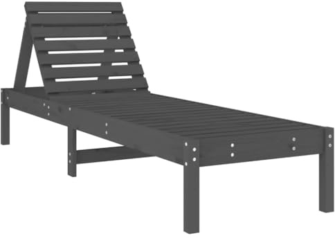 vidaXL Sonnenliege, Gartenliege Verstellbare Rückenlehne, Relaxliege Liege mit Latten-Design, Liegestuhl Strandliege für Garten Terrasse, Grau Massivholz Kiefer