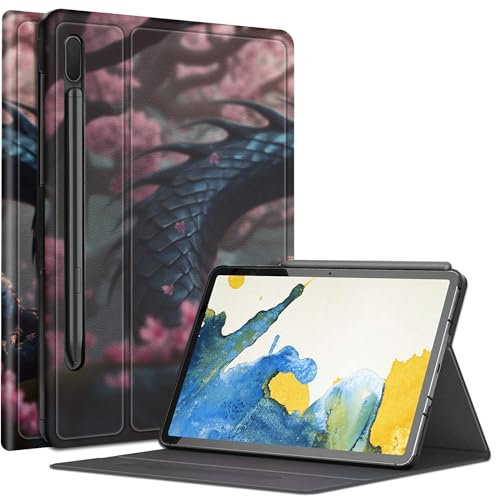 Custodia Sakura rosa drago per Samsung Galaxy Tab S8 Plus/Tab S7 FE 12,4 2021 / Galaxy Tab S7 Plus 2020, custodia con angoli di visualizzazione multipli con supporto S Pen e auto sleep/wake