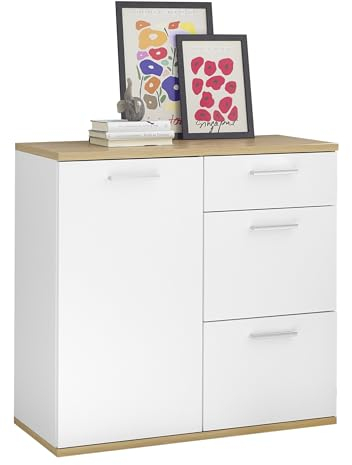 DEINE TANTE EMMA 43-251-V6 Kommode BC 1035 Sideboard mit 3 Schubladen Weiß/Artisan Eiche Nb. ca. 95 x 86 x 35 cm