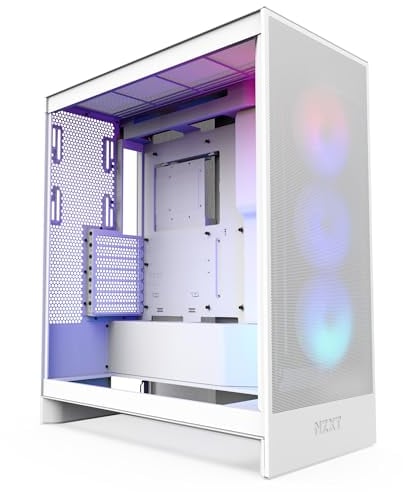 NZXT H7 Flow RGB | Mid-Tower ATX Airflow Case with RGB Fans | Supports Bottom Fans for Direct GPU Cooling | Includes 360mm RGB Single-Frame Fan Unit | Cable Management | White