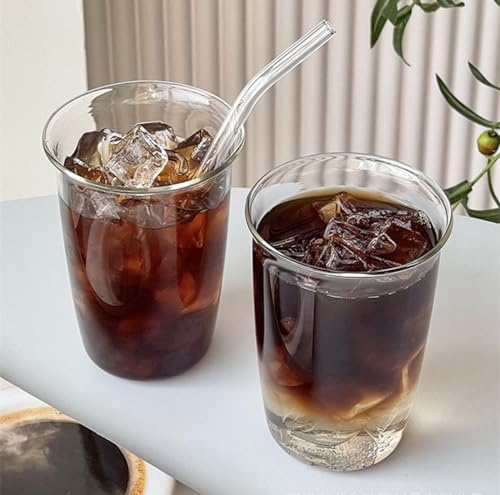DUJIAOSHOU Glas-Kaffeetassen, Vintage-Trinkgläser, Eiskaffeetassen, Biergläser, Kaffeetasse für Latte, Cappuccino, 460 ml, 2 Stück, CF-03