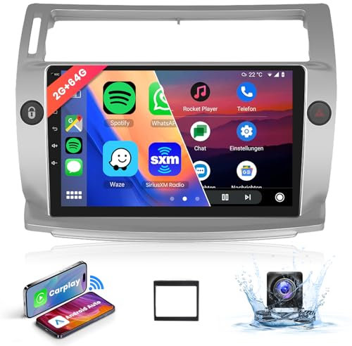 【8 Núcleo 2+64G】 Hodozzy Carplay Radio Coche para Citroën C4 2004-2009/C-QUATRE 2008-2011,9 Pulgadas Autorradio Android con Pantalla Táctil/WiFi/GPS/RDS/FM/Bluetooth/USB/DSP