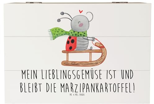 Mr. & Mrs. Panda 22 x 15 cm Holzkiste Smörle Rodeln - Geschenk, Advent, Schatzkiste, Weihnachten, Weihnachtsdeko, Erinnerungskiste, Schlittenfahren,