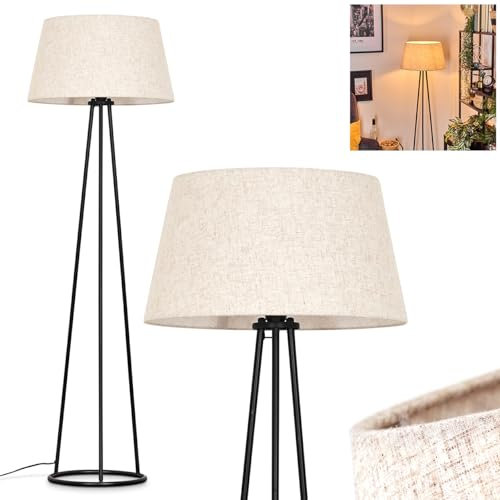HOFSTEIN Stehleuchte Bassagoda, Stehlampe aus Metall/Stoff in Schwarz/Beige, Leuchte im skandinavischen Design mit rundem Schirm (Ø 45 cm) u. Fußschalter, 149 cm, 1 x E27, ohne Leuchtmittel