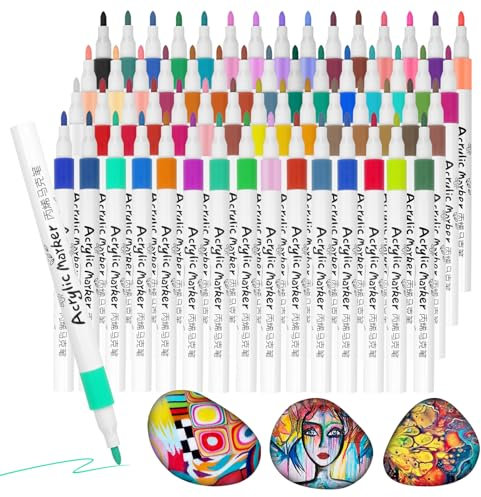 60 Farben Multimarker Stifte für Holz Bemalen - Acrylstifte Wasserfest für Steine, Glas, Keramik - Permanent Marker Set Bunt