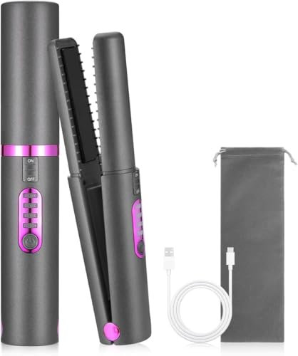 OBEST Céramique Lisseur Cheveux Sans Fil,2 en 1 Fer à Friser,5000mAh Mini Lisseur de Voyage Portable,Température à 3 Vitesses,USB Rechargeable,Chauffage Rapide Rend les Cheveux Lisses et Brillants