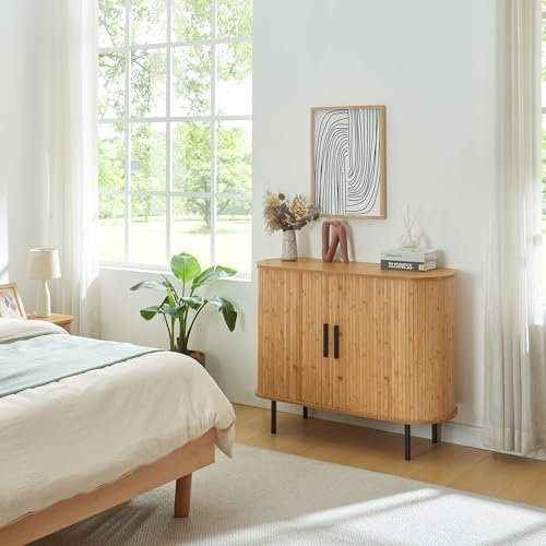 [en.casa] Kommode Tvedestrand Sideboard mit 2 Schiebetüren Mehrzweckschrank 100 x 40 x 80 cm Wohnzimmerschrank Buffetschrank Holzfarben/Schwarz